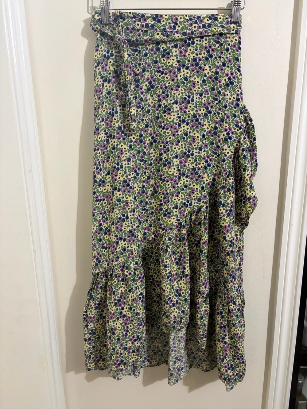 & Other Stories Green and Purple Floral Wrap Maxi Skirt